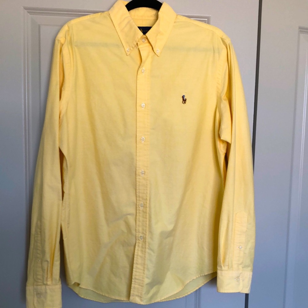 Men’s yellow cotton Ralph Lauren long sleeve polo, size Large